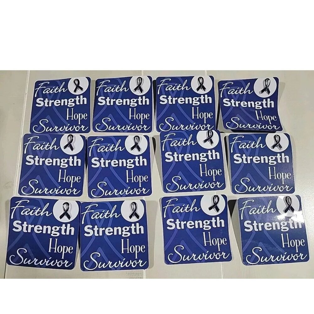 12 Awareness Blue Ribbon Pins on a Card Tac Pin Fundraiser Colon Cancer